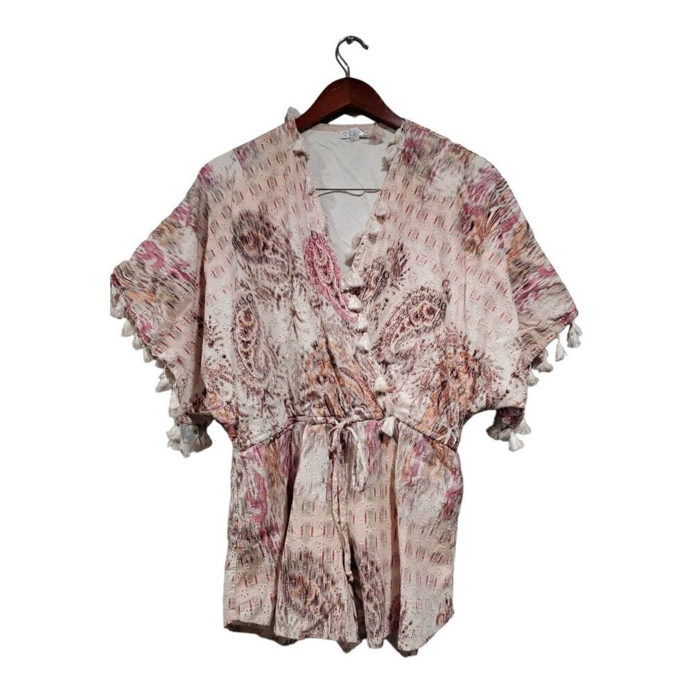 On The Road Women's Flowy Romper V-Neck Drawstring Tassels Boho Beachy S…